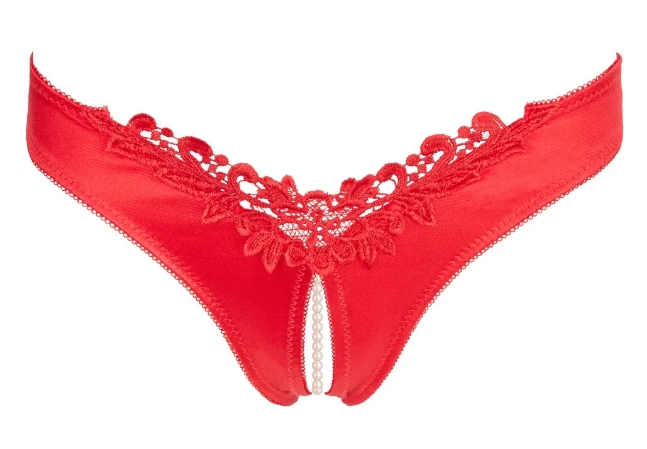Cottelli Lingerie String ouvert mit Perlenkette durch den Schritt