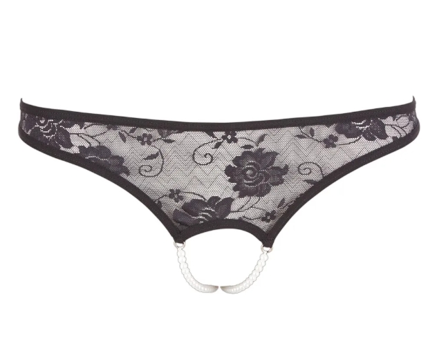 Cottelli Lingerie String ouvert mit zweireihiger Perlenkette im Schritt