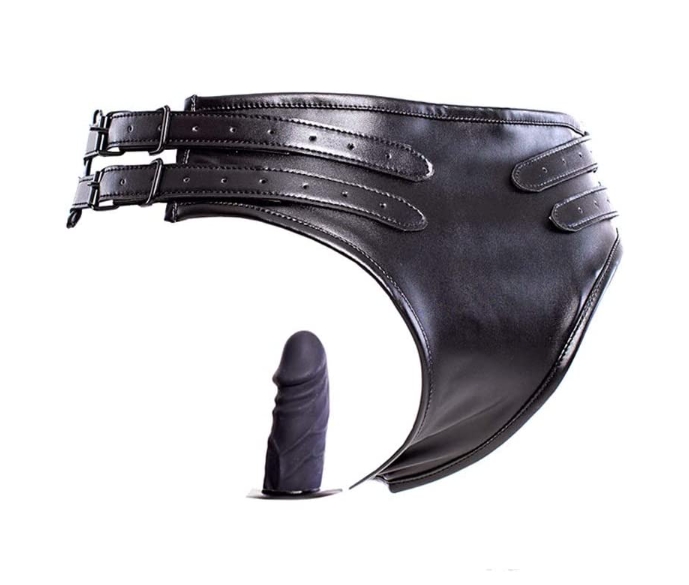 Leder-Dildoslip mit Analdildo